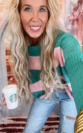 Atlantis Green Striped Knit Sweater Top