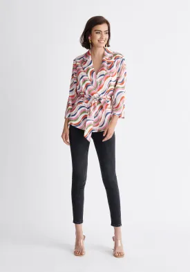 Belted Wave Print Blazer