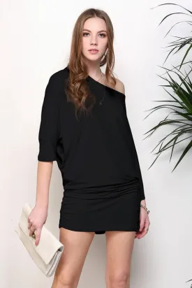 Black Dolman 3/4 Sleeve Tunic Dress