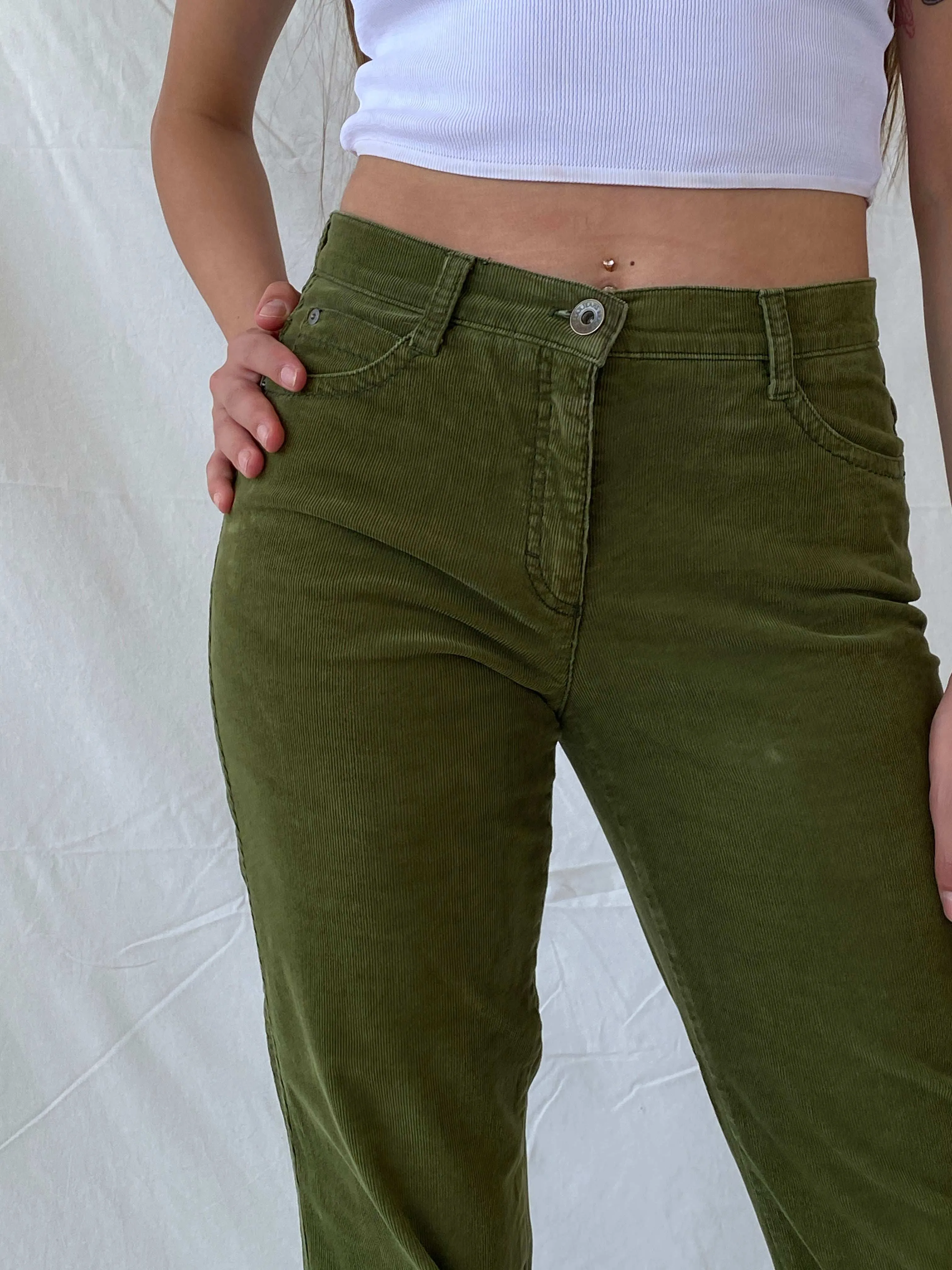 BRAX Carola Green Straight Cut High Rise Corduroy Pants