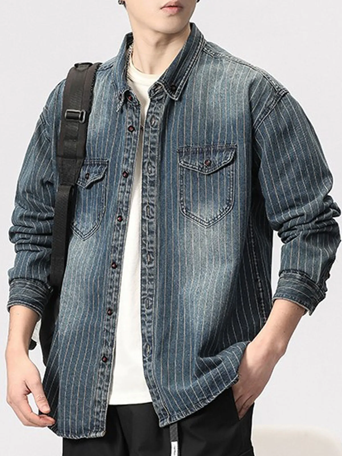 Casual Stripe Denim Cotton Shirt