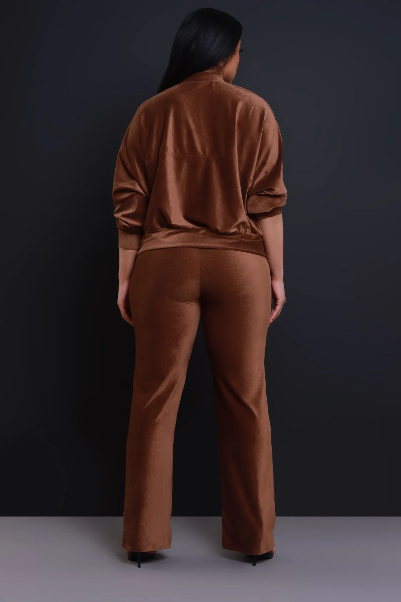 Cheat Day Corduroy Zip-Up Pants Set - Brown