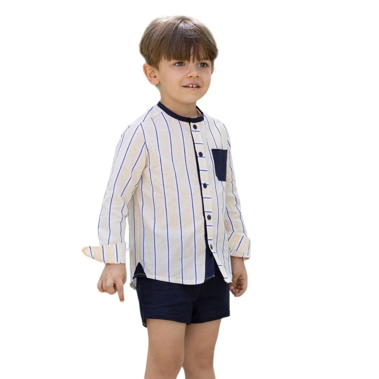 CLEARANCE SALE Abuela Tata - Boys Lemon & Navy Shorts & Shirt Set