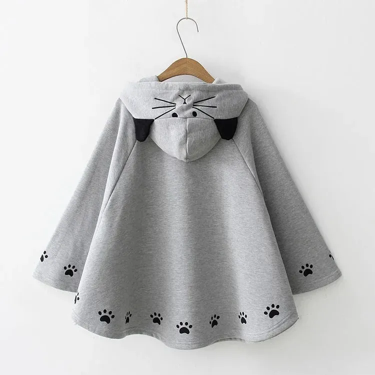 Cozy Elegance: Harajuku Cartoon Kitty Cat Paw Print Plush Hoodie - A Purr-fect Blend of Cute and Comfort! 🐾👚