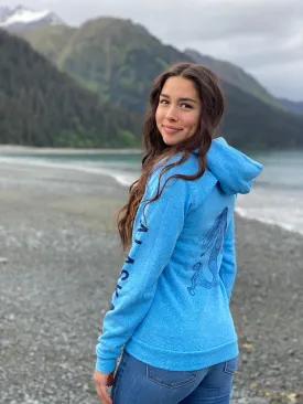 Forgetmenot Blue AK Mermaid with ALASKA sleeve Triblend Pullover Hoody $68.00