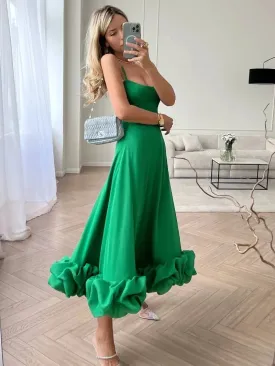 Girlary Elegant 2024 Women's Sleeveless High Waist A-line Ruffles Dress Female Zip-up Backless Tunics Mid-calf Evening Party Dresses