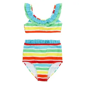 Girls Bikini 2 Piece Ruffle Swimsuit Set - "Rainbow"