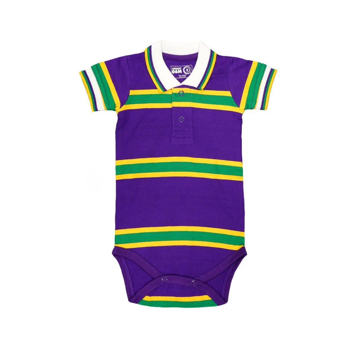 Infants Unisex Purple, Yellow, & Green Striped Mardi Gras Onesie Polo