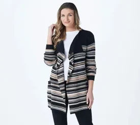 Isaac Mizrahi Live! TRUE DENIM Striped Cascade Front Cardigan Medium Neutral