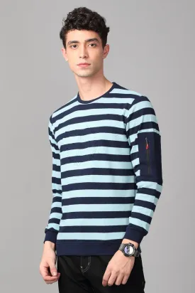 KEF Men's Ocean Blue & Navy Striped Pullover Sweater