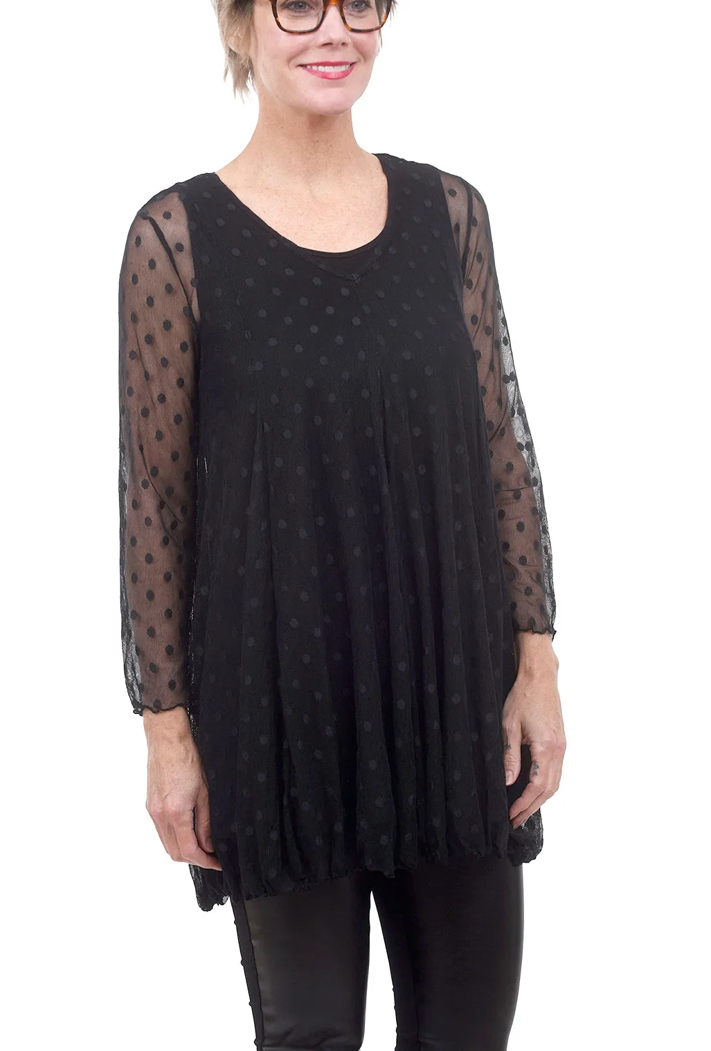 Mesh Dot Olivia Tunic, Black