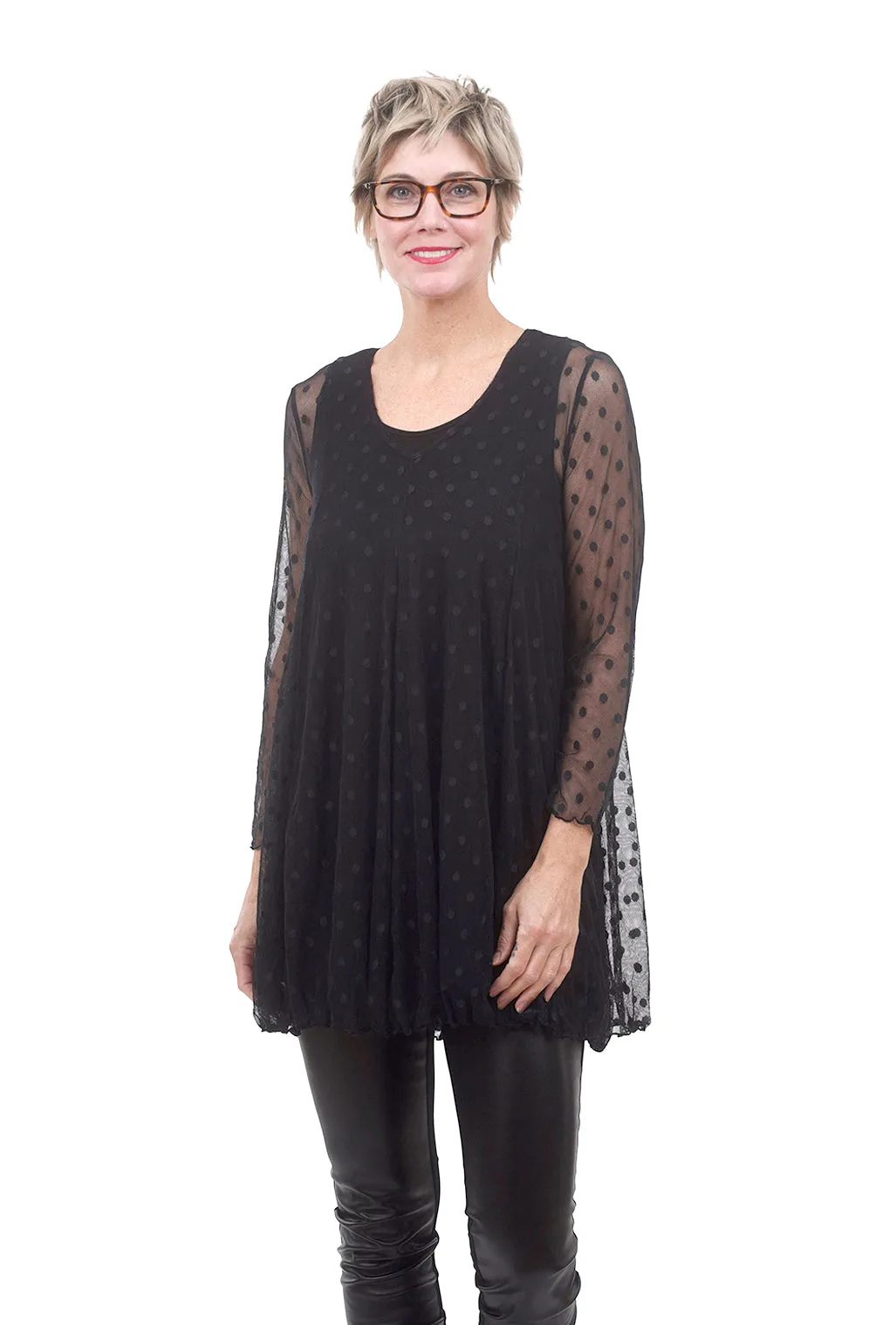 Mesh Dot Olivia Tunic, Black