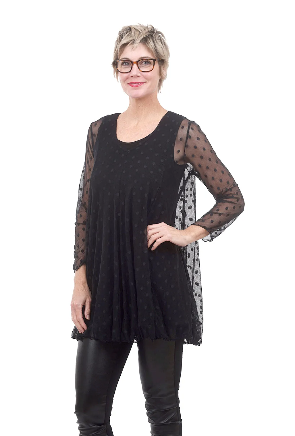 Mesh Dot Olivia Tunic, Black