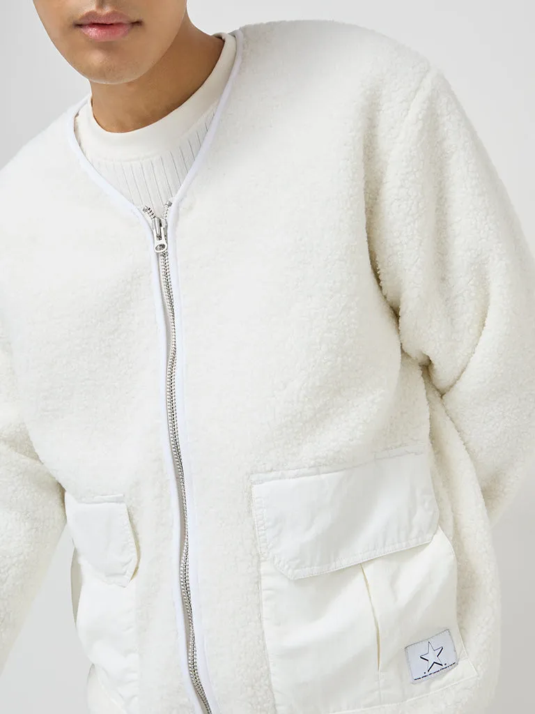 Nuon Off-White Faux Fur Relaxed-Fit Jacket