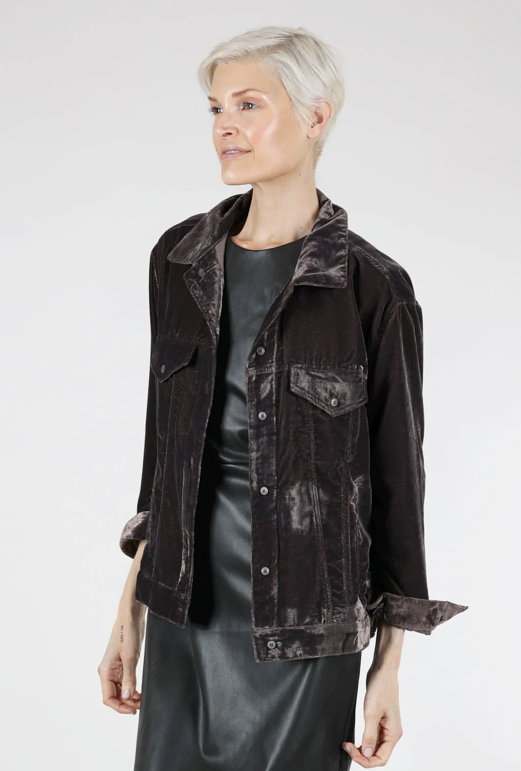 Nyla Velvet Jean Jacket, Charcoal