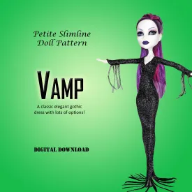 PS Vamp! 10.5" Petite Slimline Fashion Doll - Gothic Vamp costume with lots of dress/sleeve options - Downloadable RAD Doll Clothes PDF Sewing Pattern