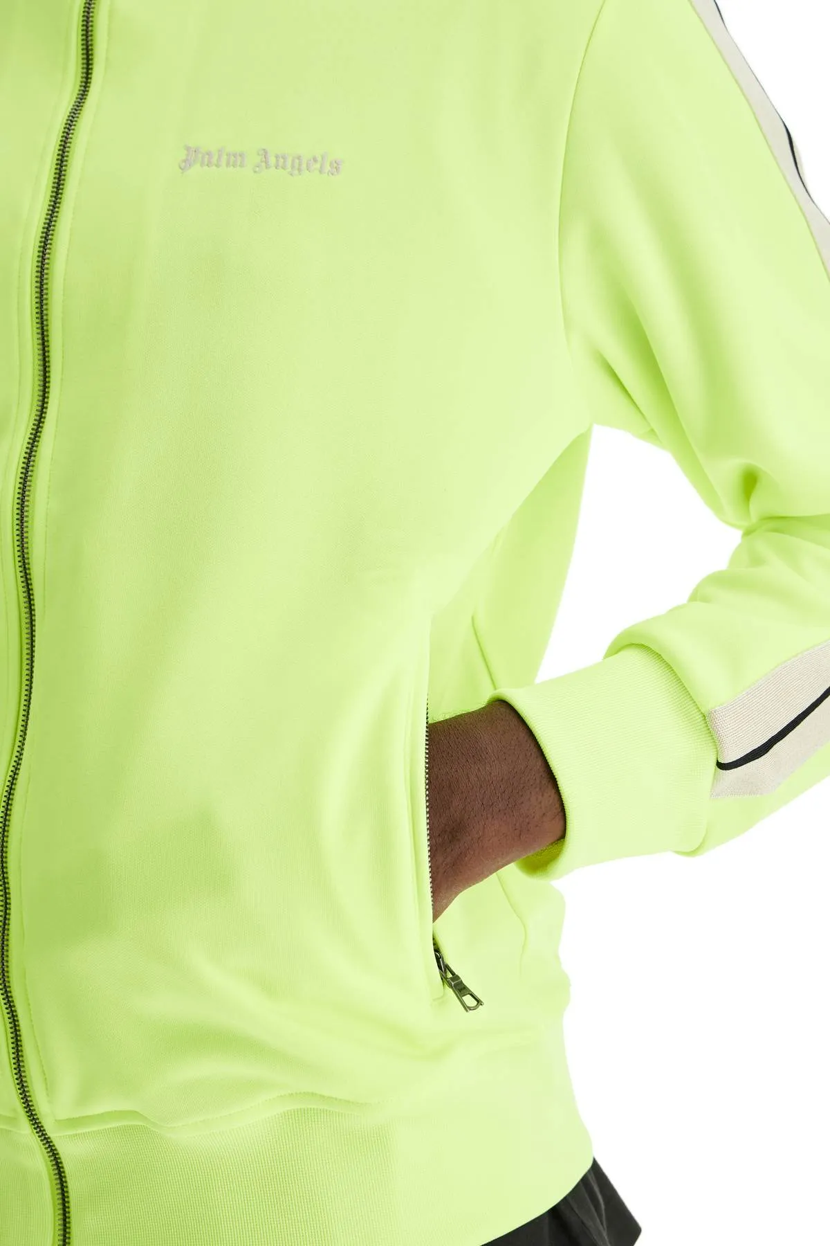 "track sweatshirt with contrasting bands PMBD058F24FAB001 YELLOW FLUO  OFF WHITE