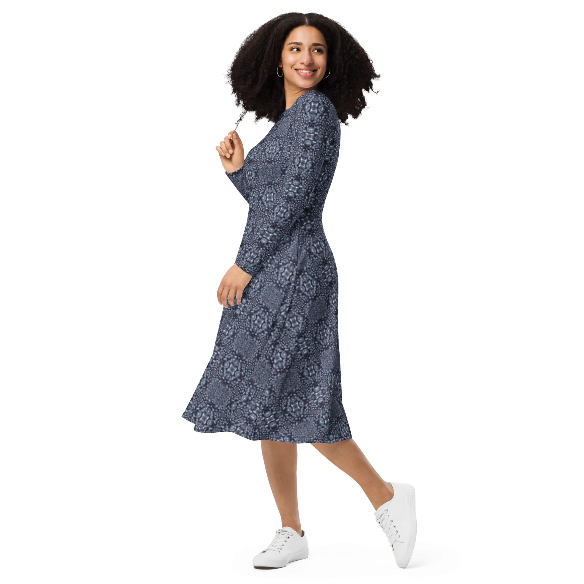 Recursia Indranet Long Sleeve Midi Dress In Blue