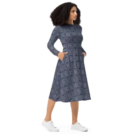 Recursia Indranet Long Sleeve Midi Dress In Blue