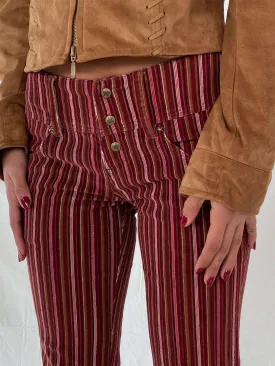 Vintage USA-Made Striped Low-Rise Bubblegum Corduroy Flare Pants