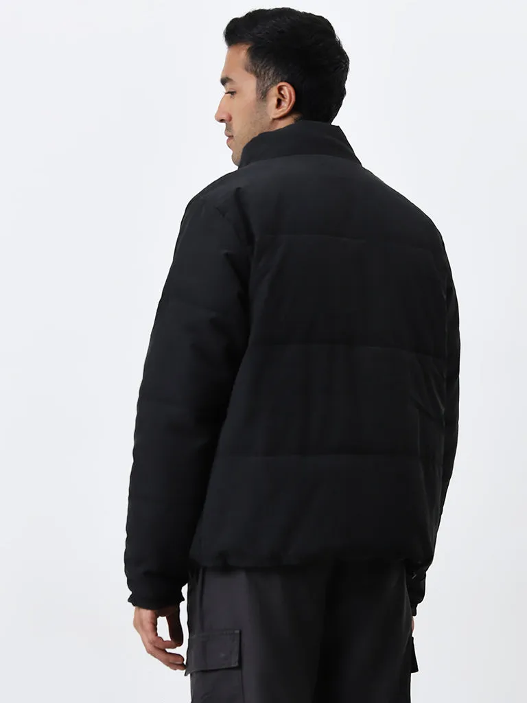 WES Casuals Black Relaxed-Fit Puffer Jacket