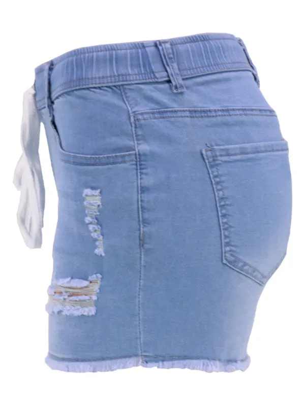 Women's Drawstring Ripped Denim Shorts