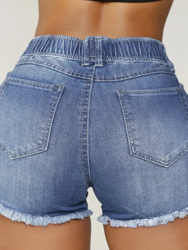 Women's Drawstring Ripped Denim Shorts